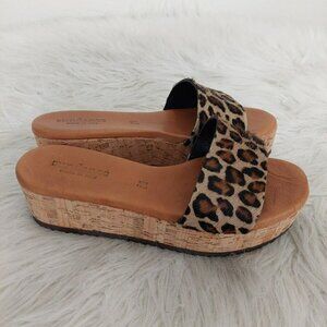 Sundance Cork Platform Sandals Vera Pelle Leopard Calf Hair Size 37 / 6.5 Italy